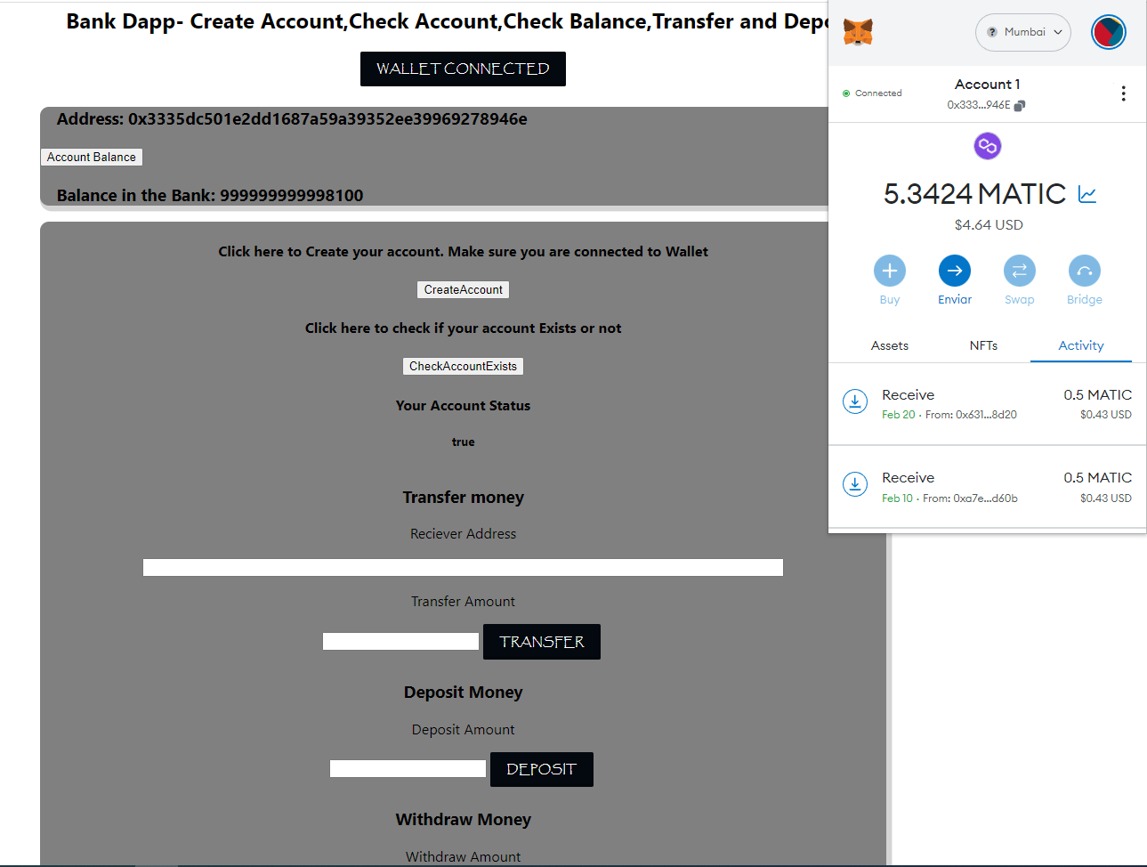 Site para transações com Blockchain
